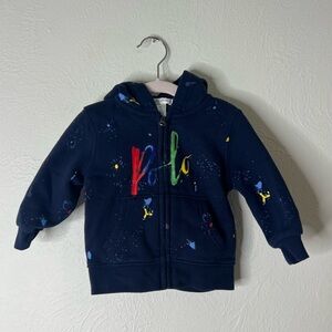 Ralph Lauren Baby Hoodie Zip Up Front Paint Spatter Navy Blue Cotton Size 9M